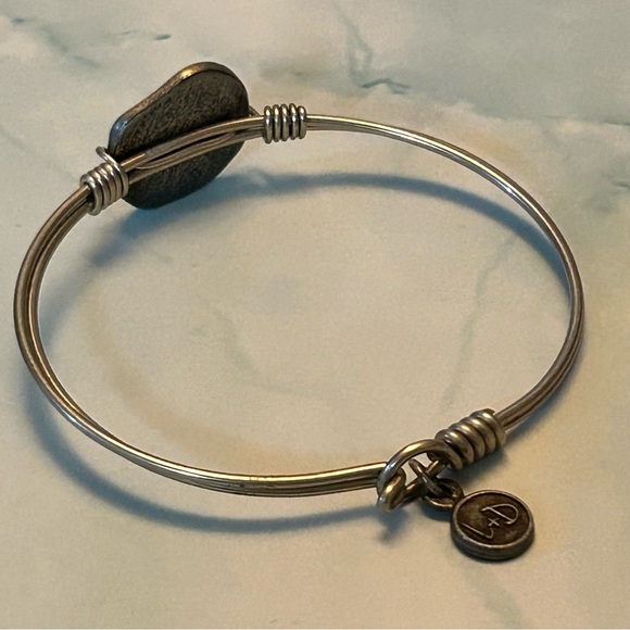 Luca & Danni Silver Tone Initial 'K' Stamp Bangle Bracelet - Picture 2 of 3